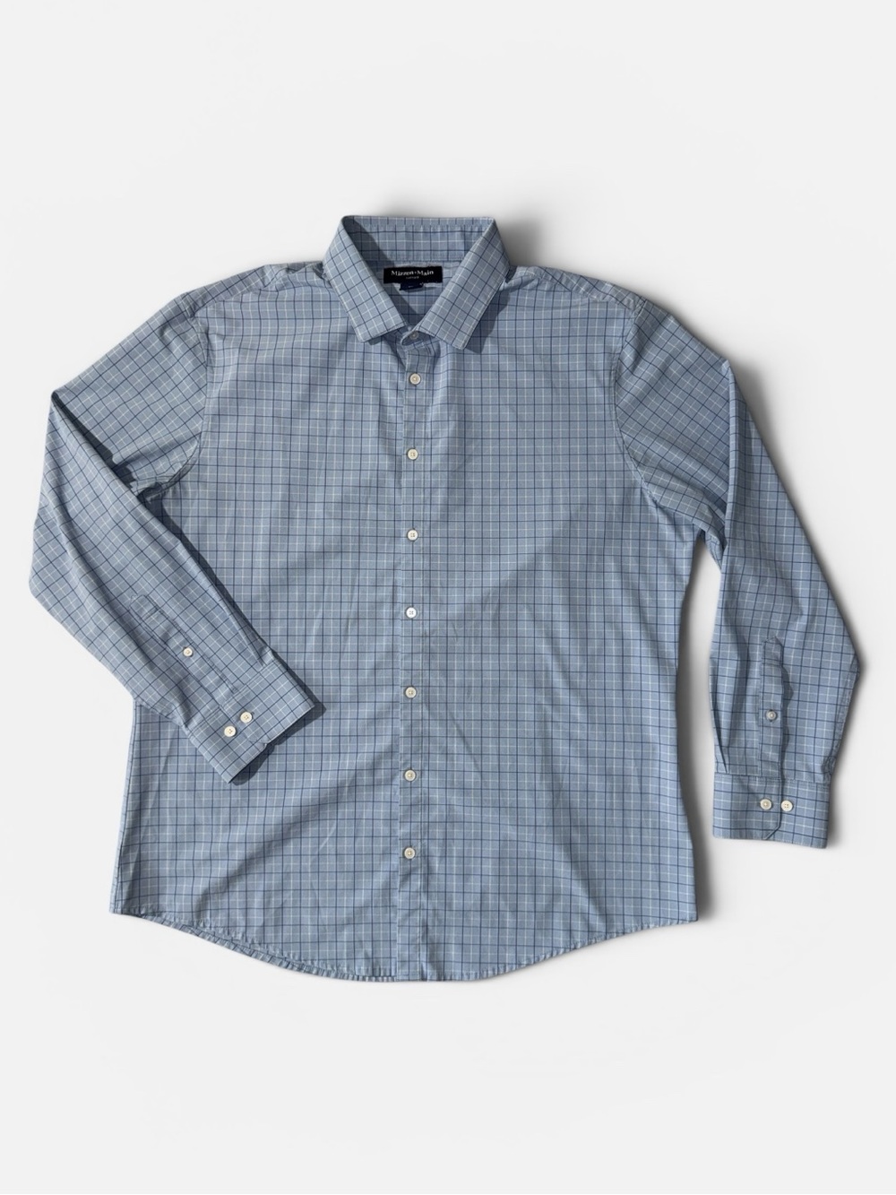 Mizzen + Main mens 2XL XXL blue check trim fit performance button up shirt EUC